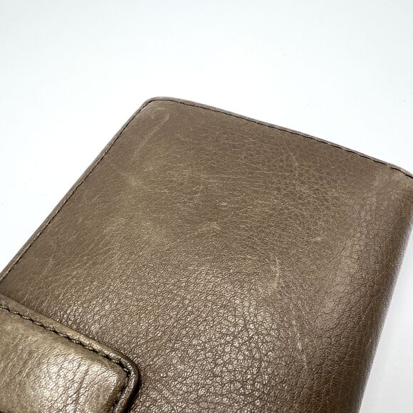 Fossil Wallet Brown/Gray Knox Flap Clutch Pebbled Leather Brass Hardware - Picture 9 of 11